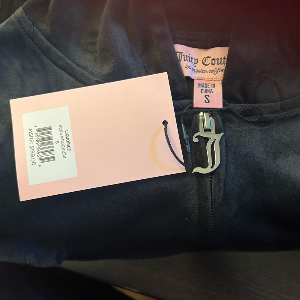 NWT Juicy Couture Velour black Track Suit sweatsuit women’s small hoodie - Picture 4 of 4